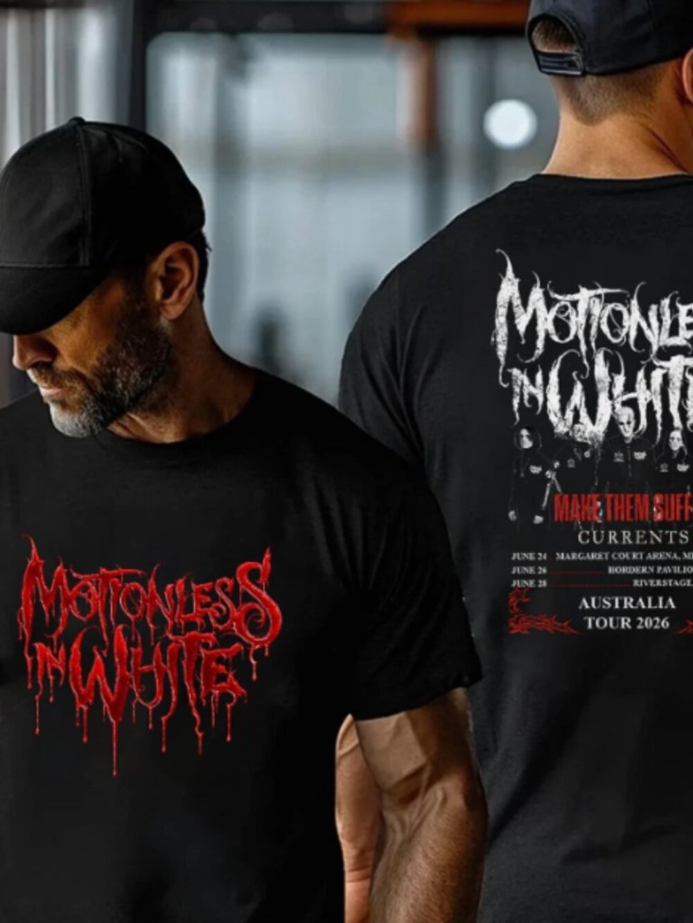 Motionless In White Australia Tour 2026 Graphic Black T-Shirt